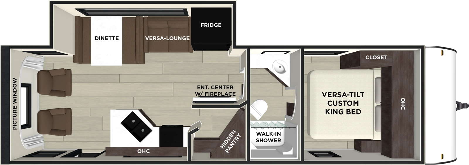 The X-Lite 23ZEN floorplan has one entry and one slide out. Exterior features include: metal exterior and 18' awning. Interiors features include: front bedroom, rear living and pass through bathroom.